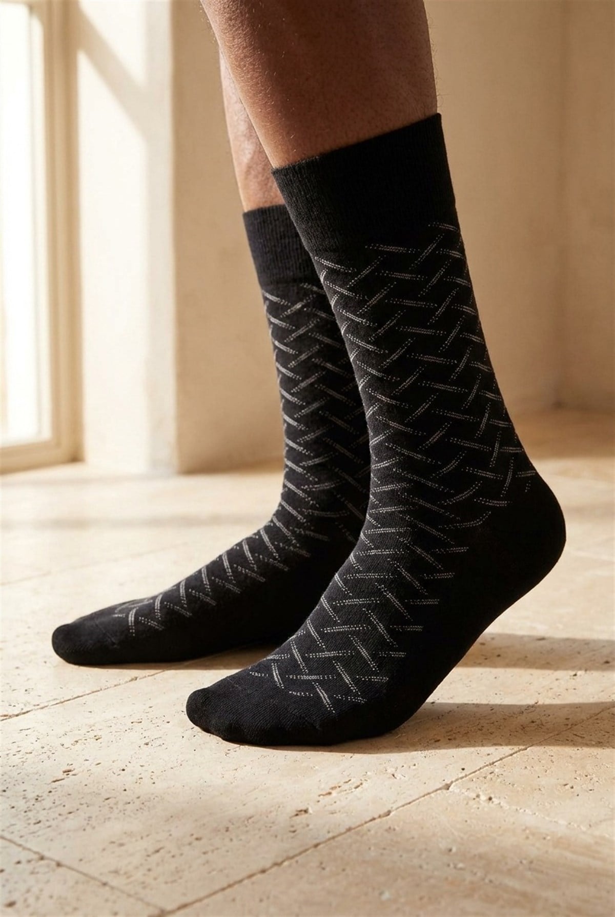 Mens Stripe Patterned Socks Black