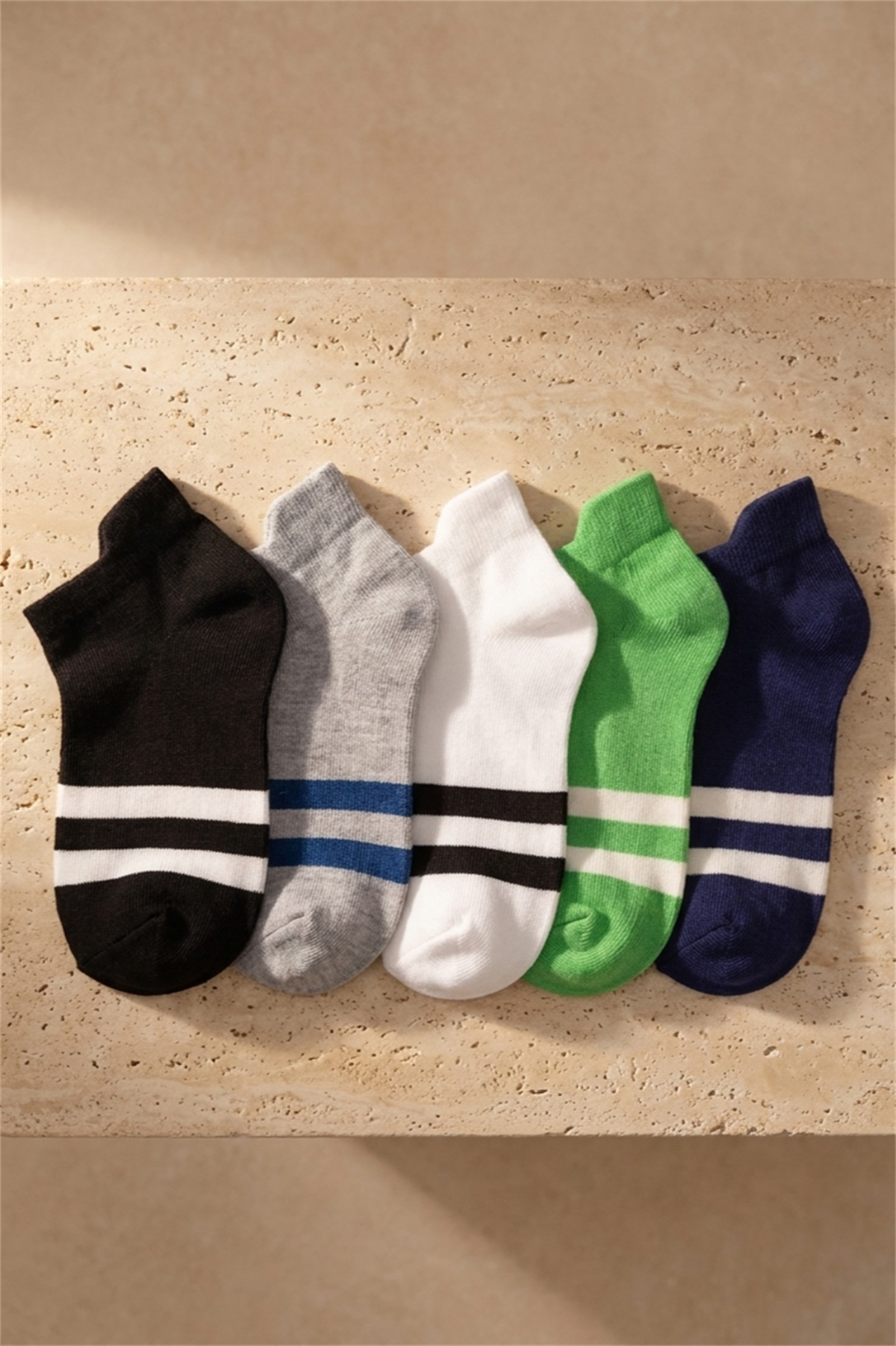 Mens Stripe Detailed 5-Piece Booties Socks