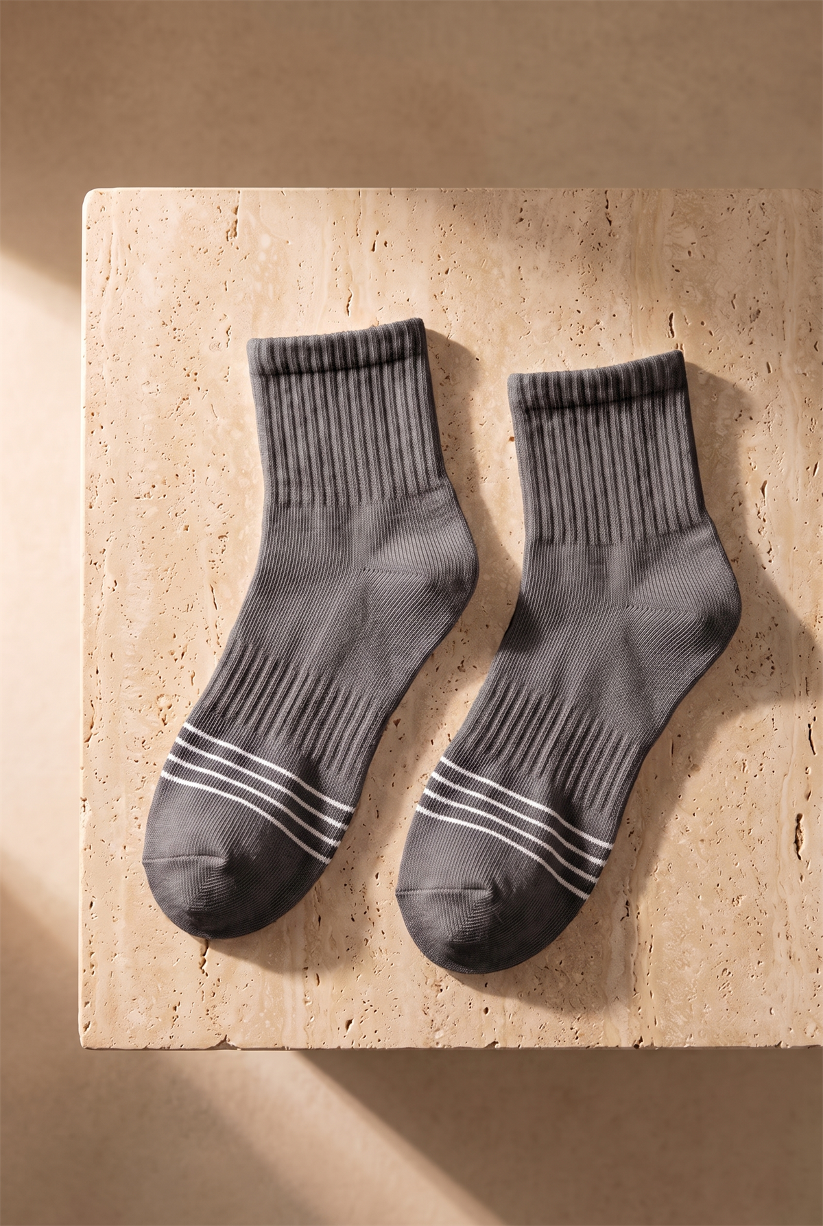Erkek Çizgili Pamuklu Step Çorap Füme
