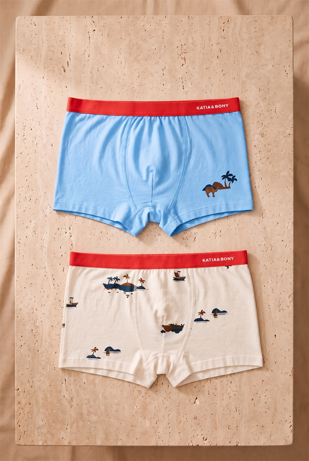 Erkek Çocuk 2li Paket Safari Boxer Ekru