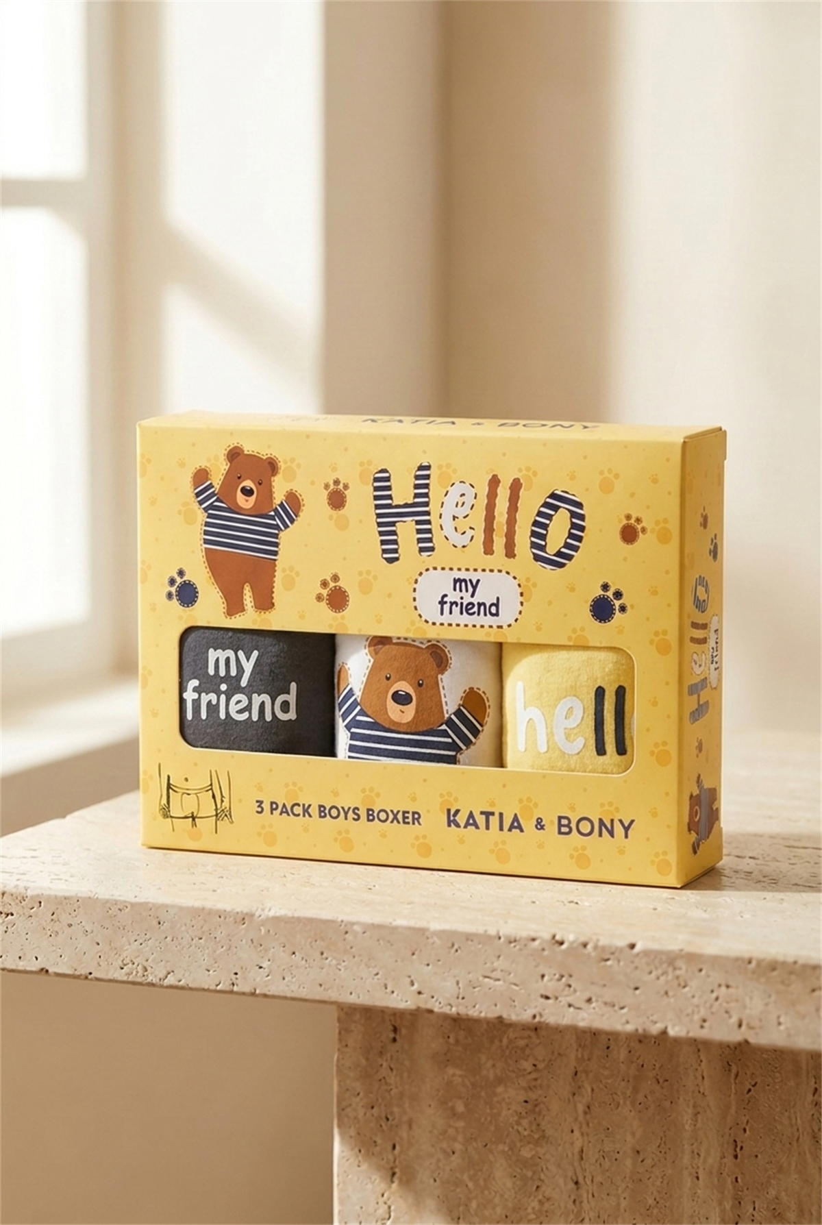 Erkek Çocuk 3lü Teddy Kutulu Boxer Sarı