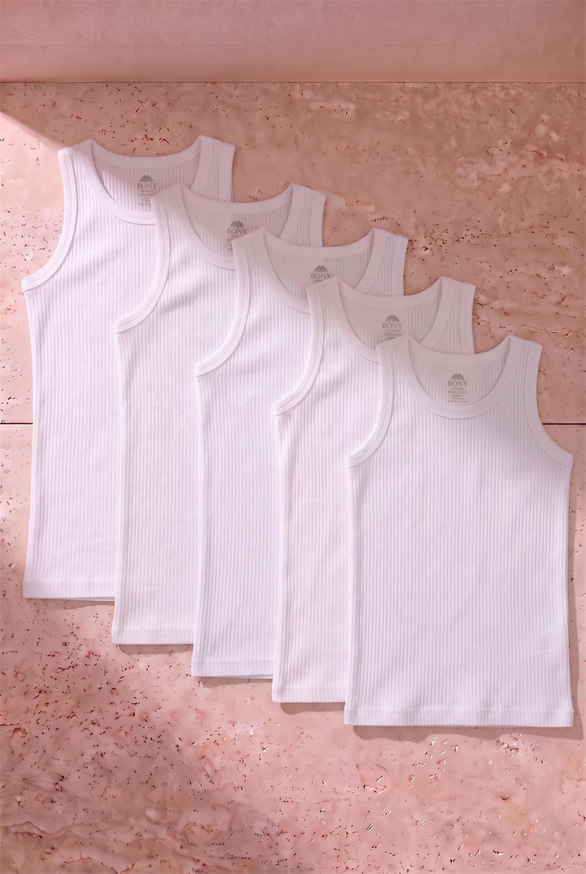 Erkek Çocuk 5 li Paket Ribanalı Kalın Askılı Atlet Beyaz