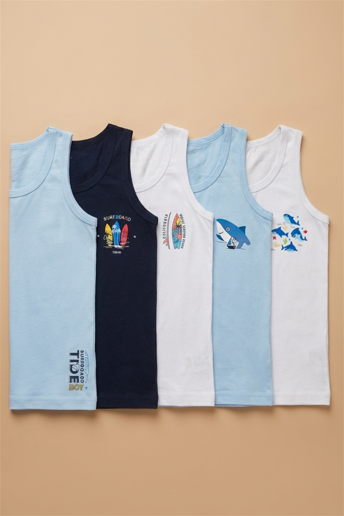 12503G1062 5PCK KARIŞIK BASKILI ERKEK ÇOCUK ATLET - E-7927 Patterned