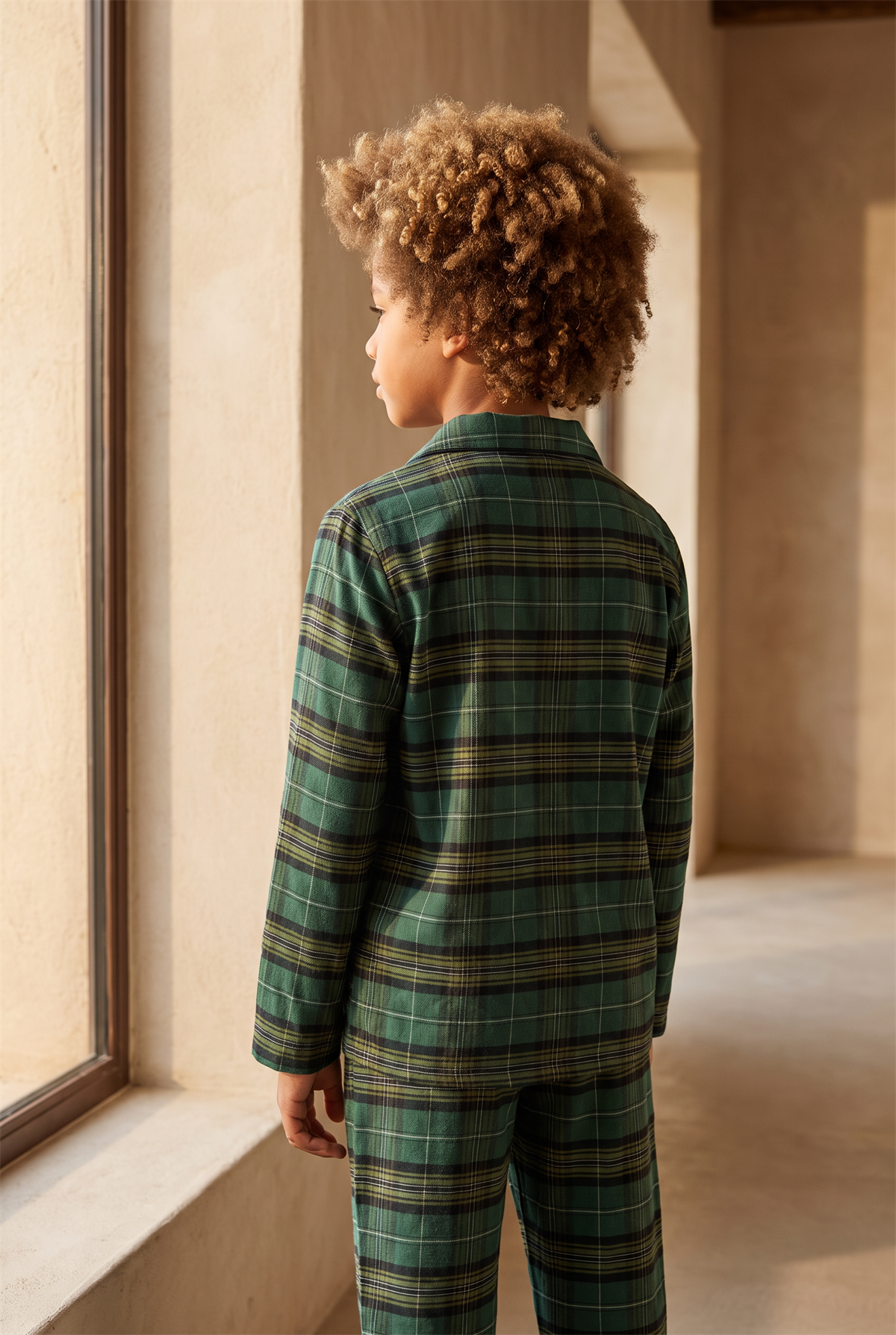 Erkek Çocuk Dear Santa Ekoseli Kaplumbağa Nakışlı Pijama Takımı Yeşil