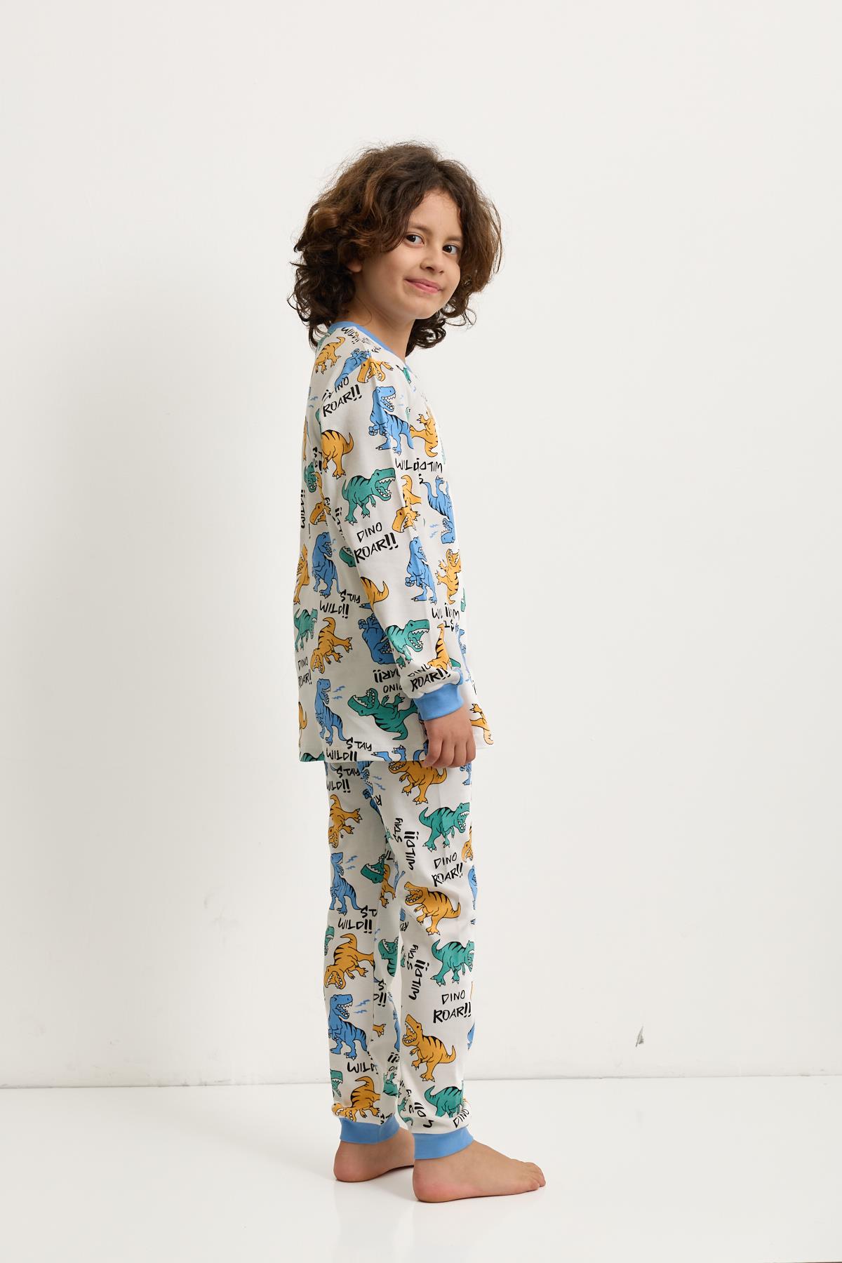 Erkek Çocuk Dinazor Baskılı Pijama Takımı