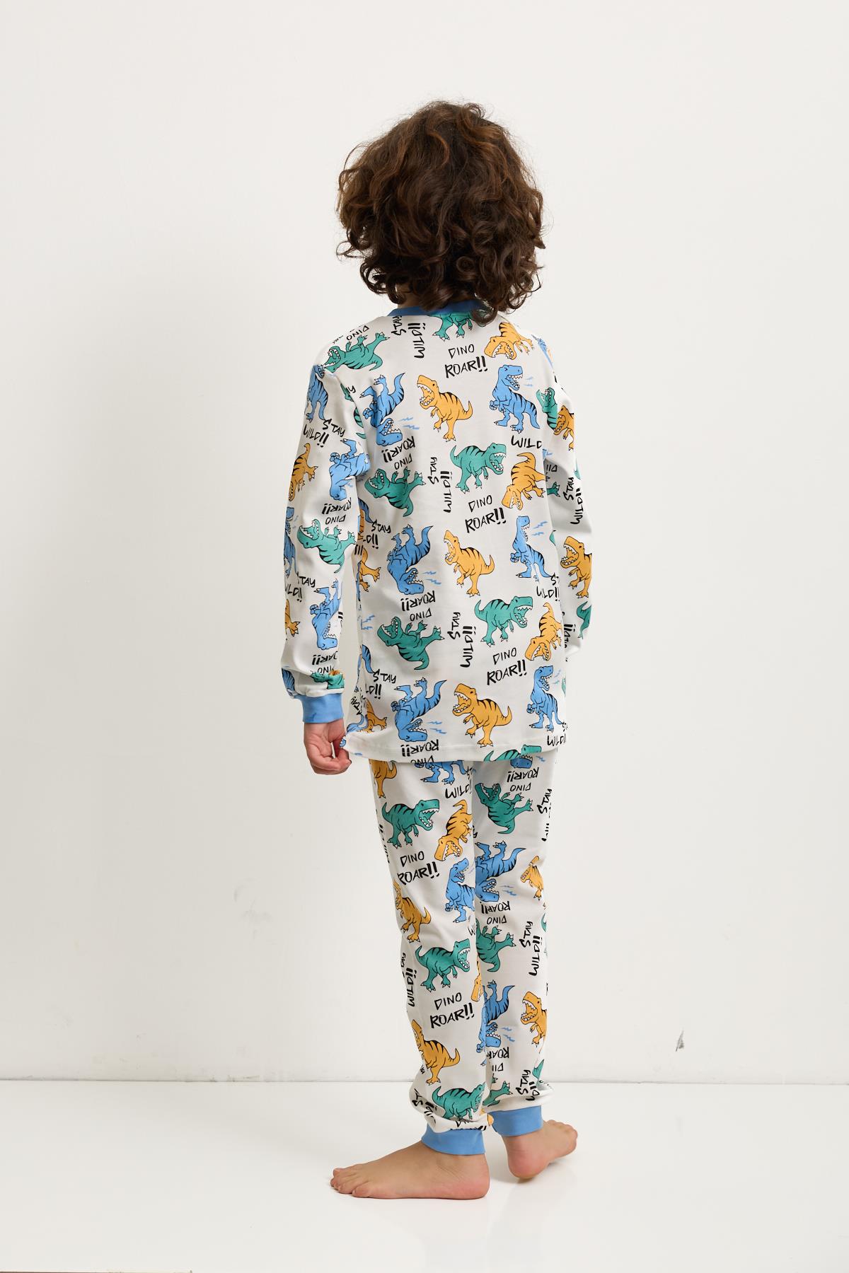 Erkek Çocuk Dinazor Baskılı Pijama Takımı