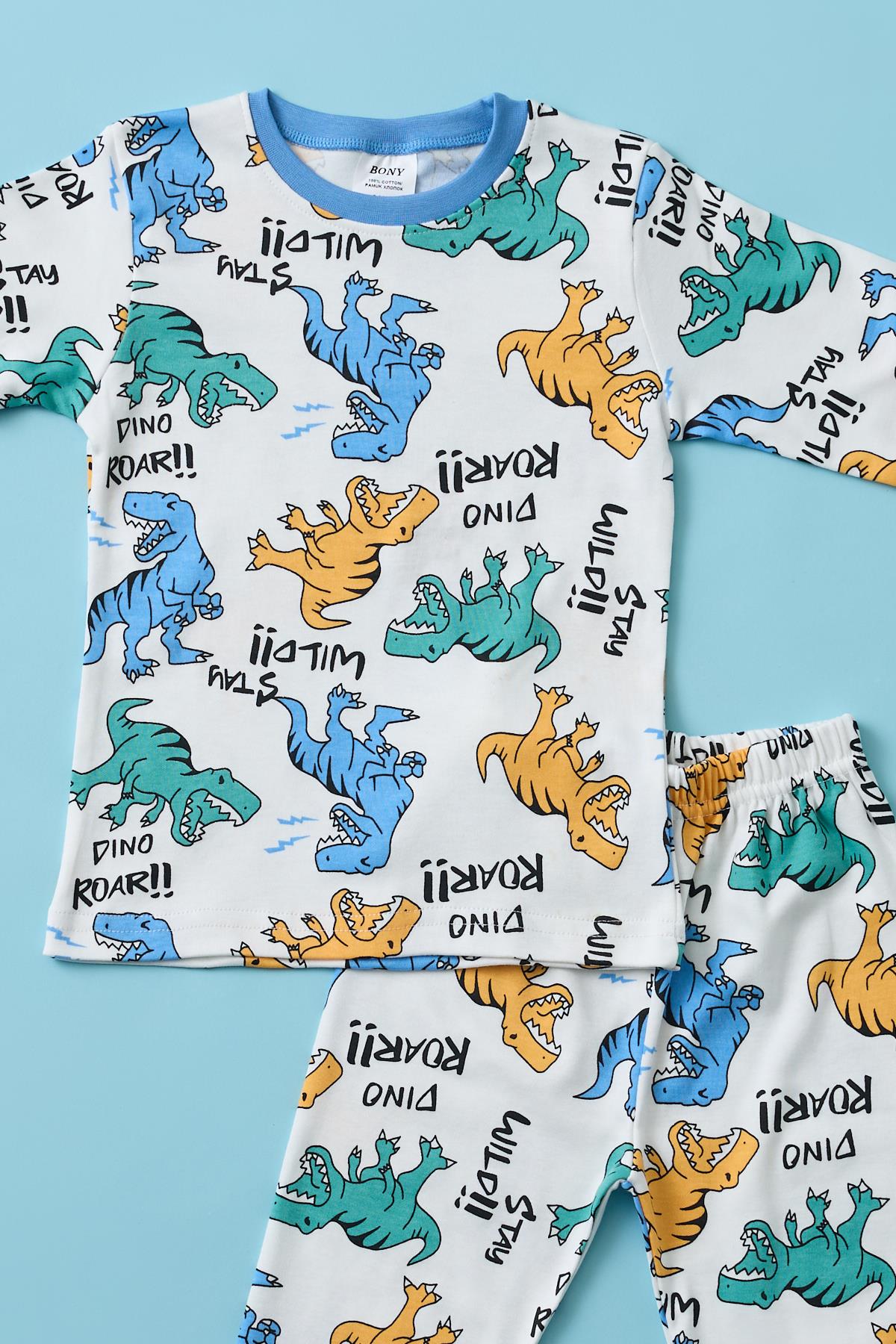 Erkek Çocuk Dinazor Baskılı Pijama Takımı