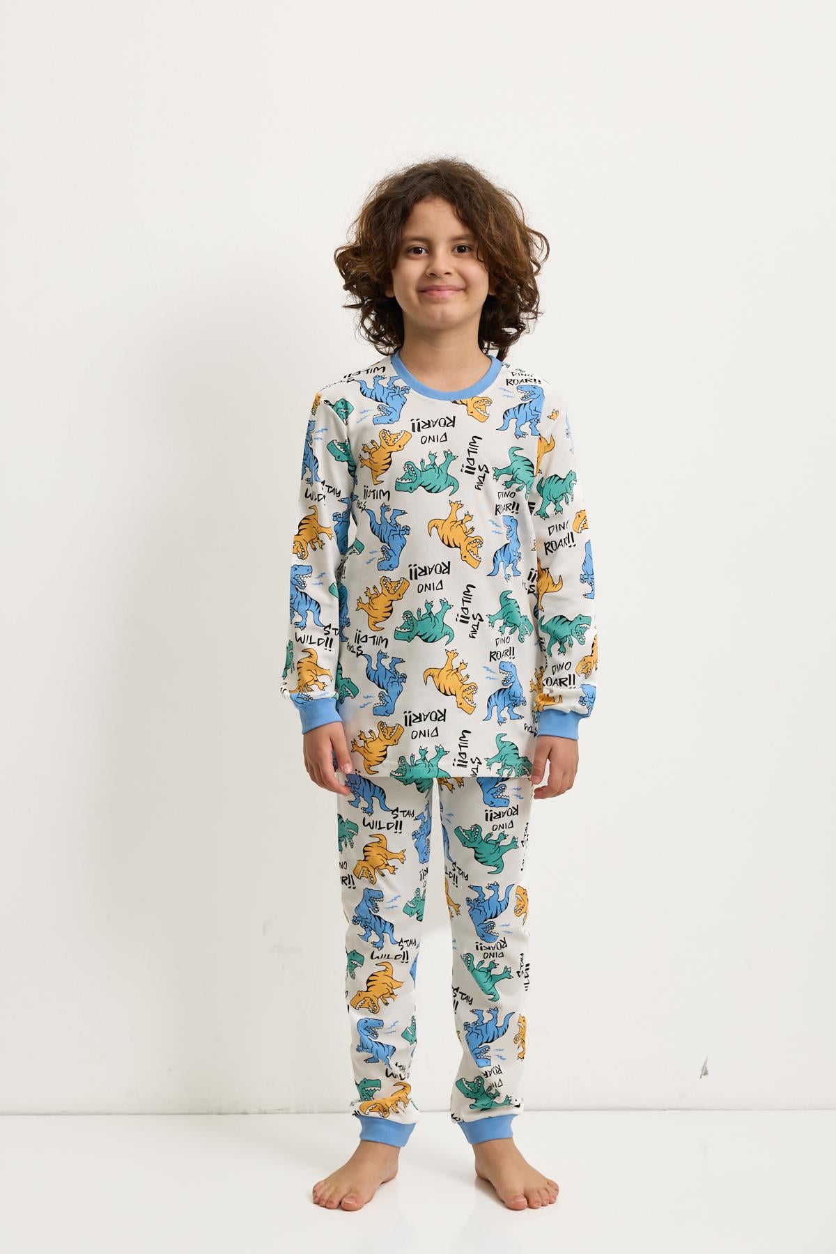 Erkek Çocuk Dinazor Baskılı Pijama Takımı