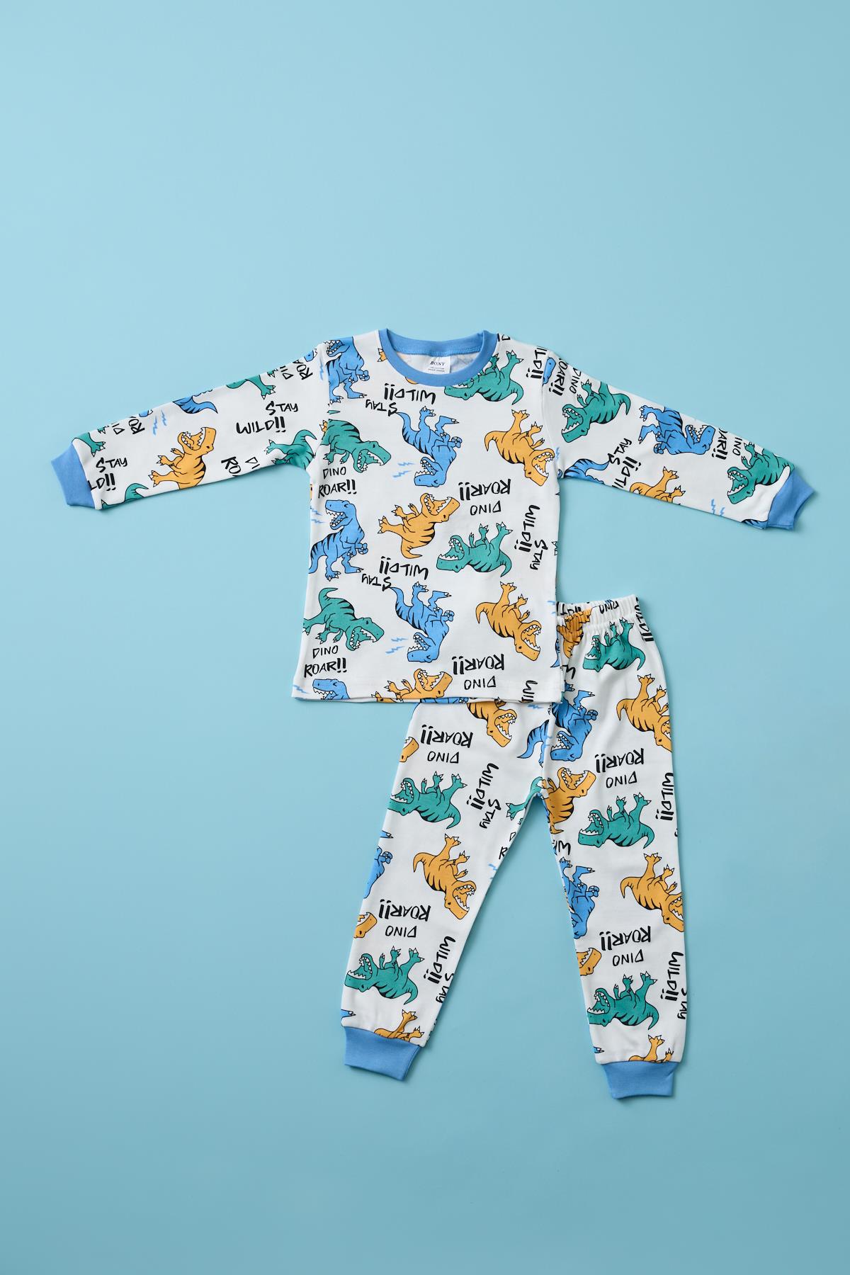 Erkek Çocuk Dinazor Baskılı Pijama Takımı
