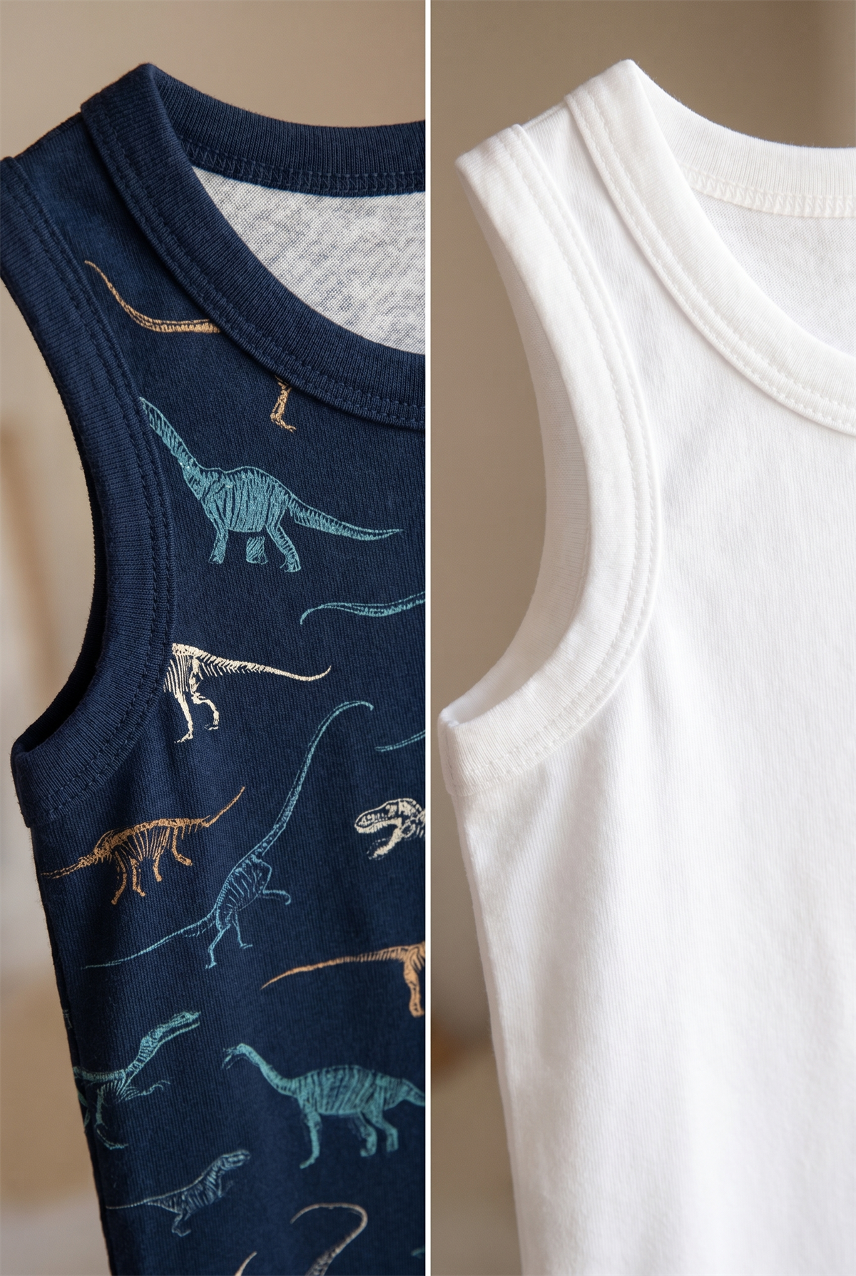 Boys Dinosaur Patterned 2-Pack Tank Tops White/Navy