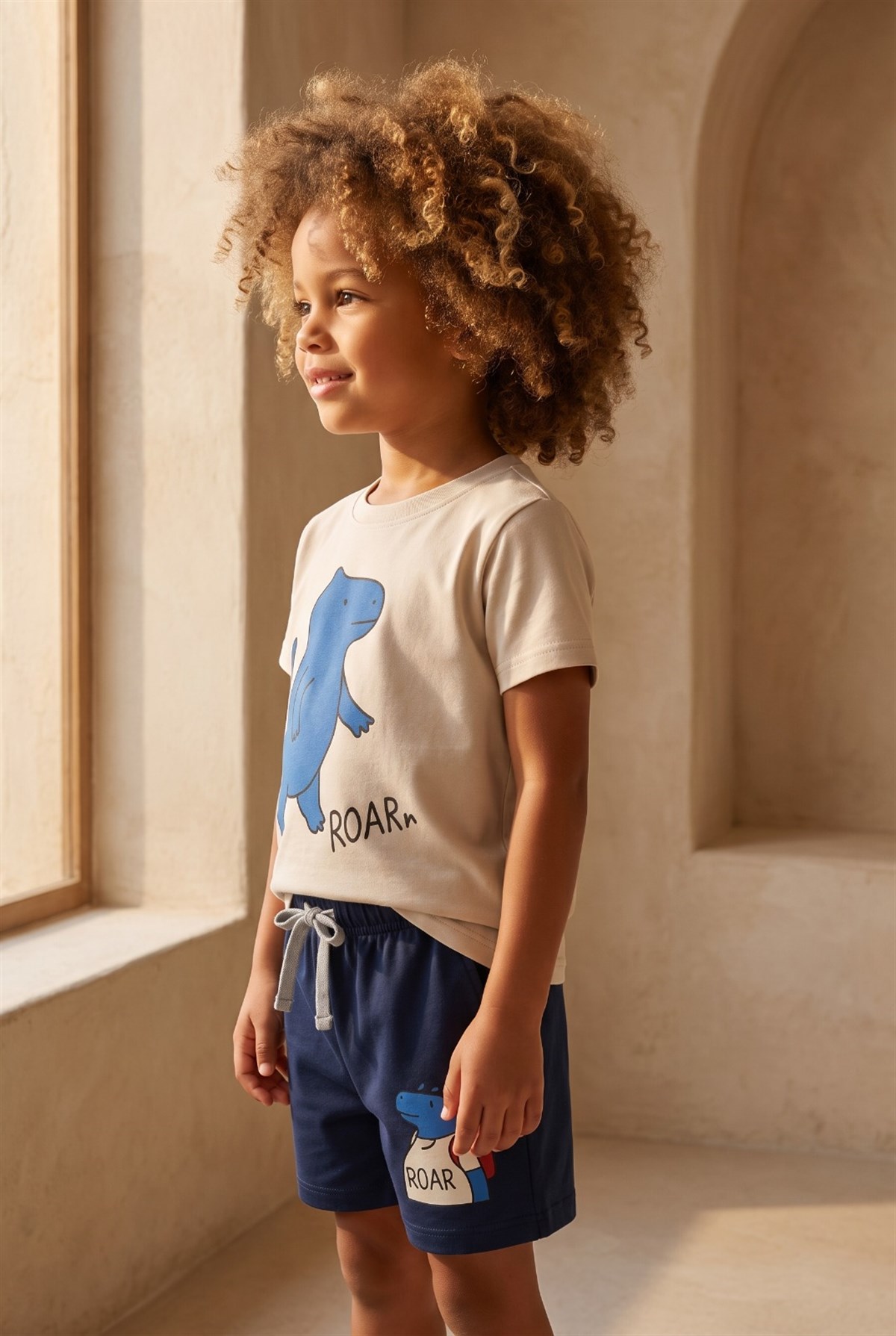 Erkek Çocuk Dinozor Desenli Şortlu Pijama Takımı