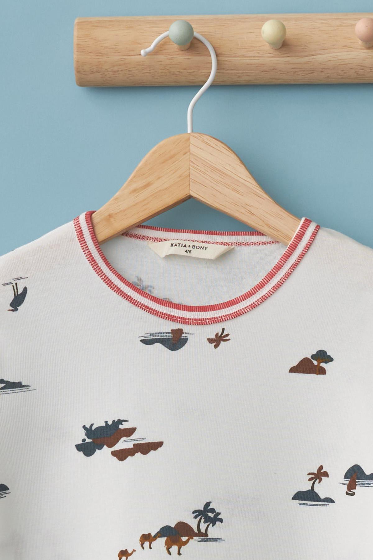 Safari Desen Çocuk Pijama Takımı Ekru