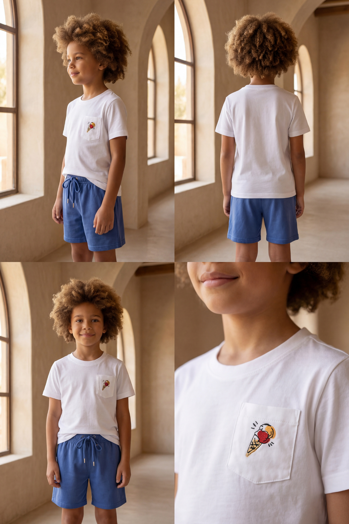 Boys Floral Ice Cream Patterned Pajama Set With Shorts