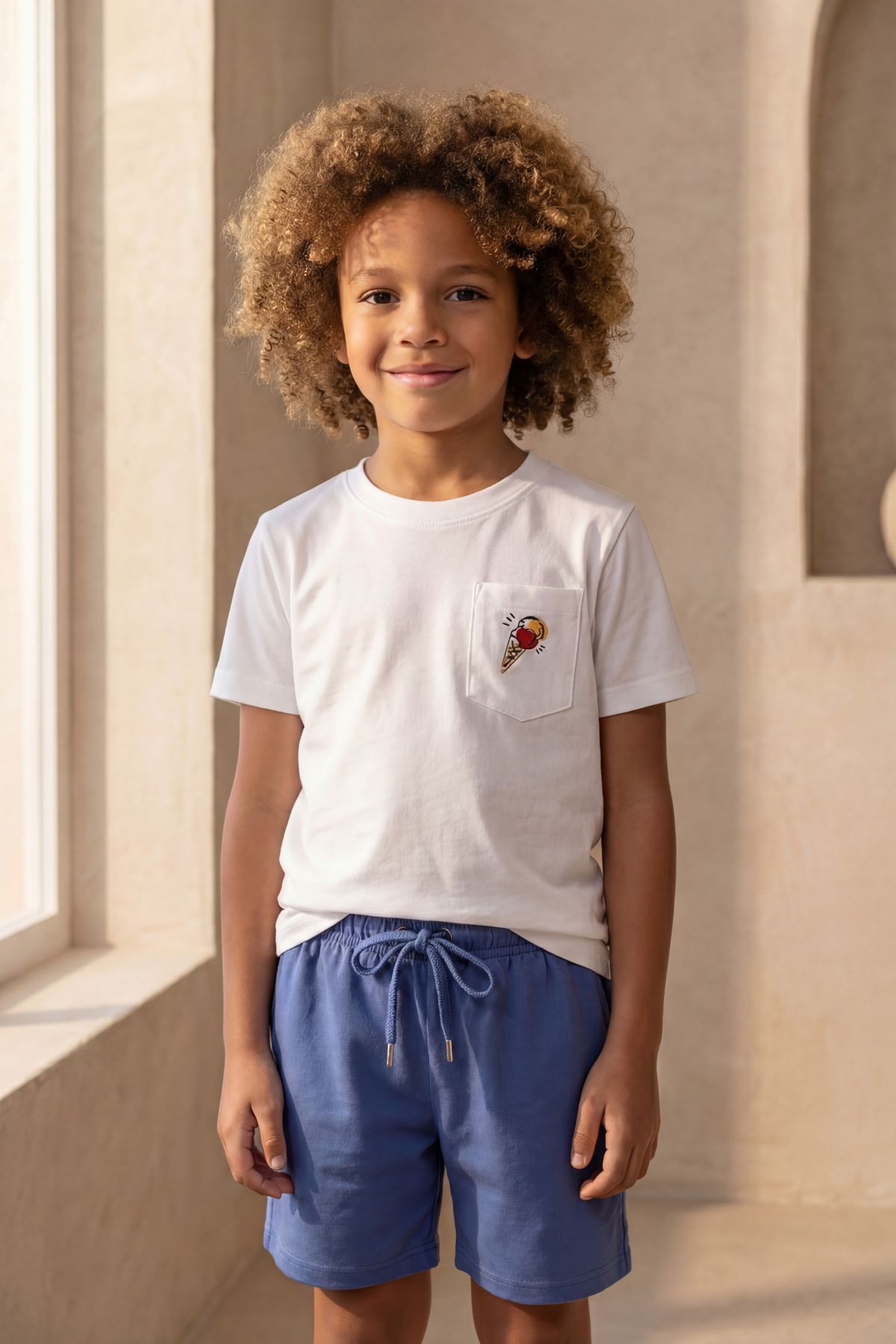 Boys Floral Ice Cream Patterned Pajama Set With Shorts