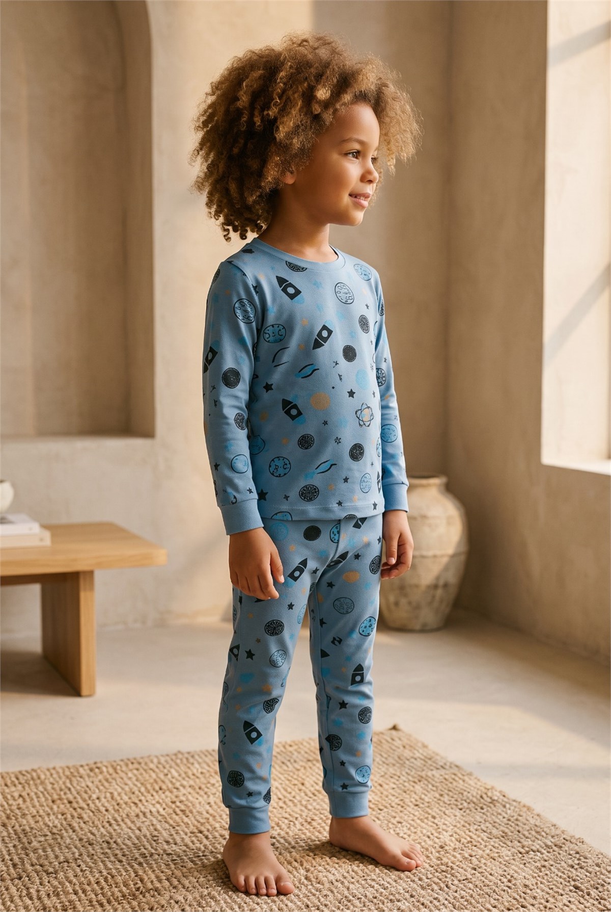 Erkek Çocuk Gezegen Desenli Pijama Takımı