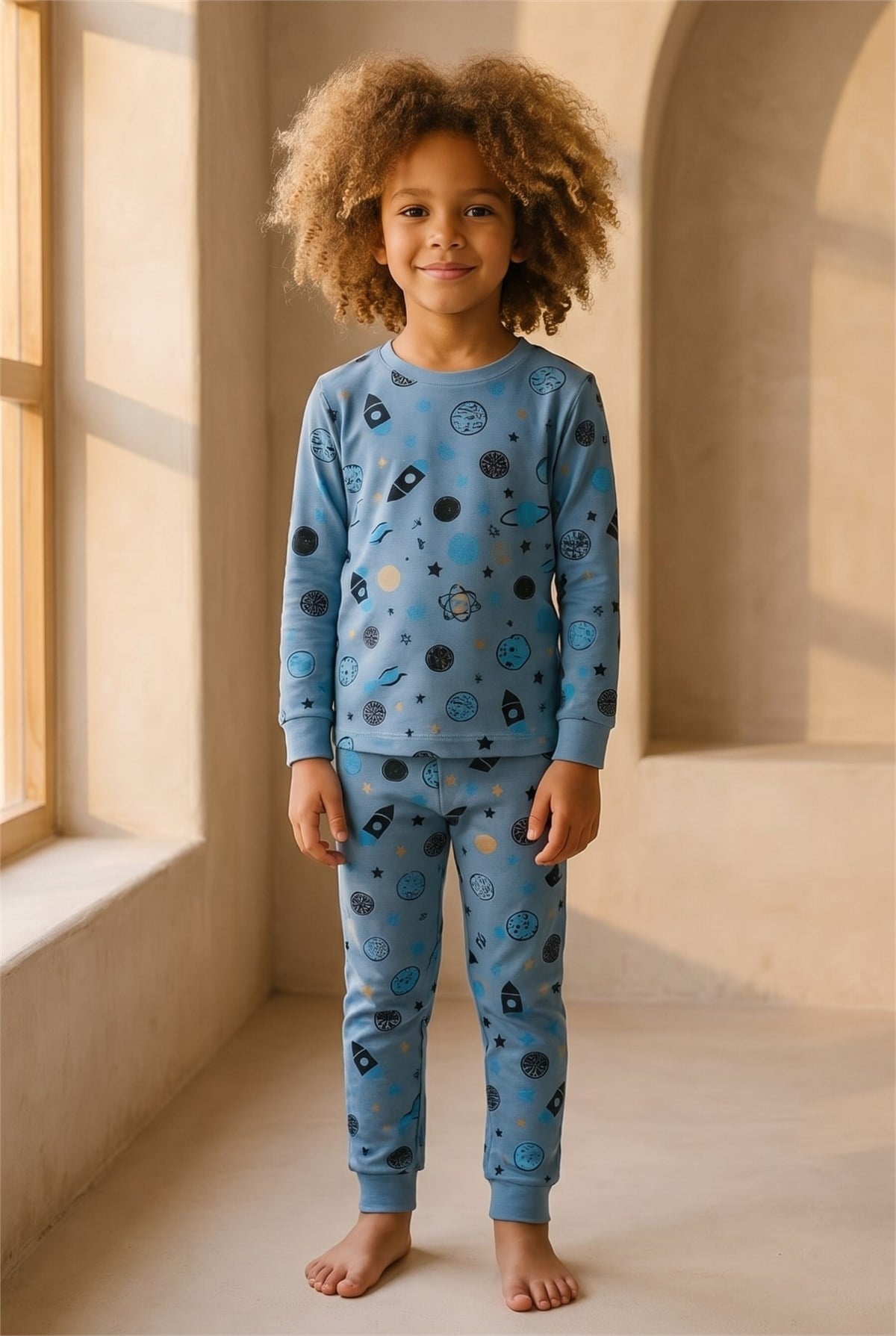 Erkek Çocuk Gezegen Desenli Pijama Takımı