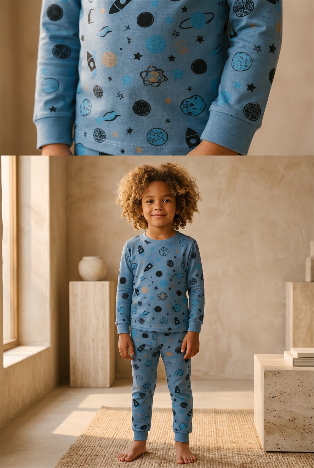 Erkek Çocuk Gezegen Desenli Pijama Takımı