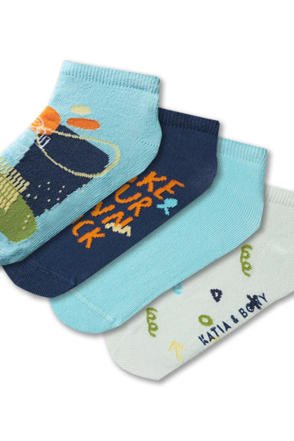 Boys Smiley Face Patterned 4-Piece Boxed Ankle Socks