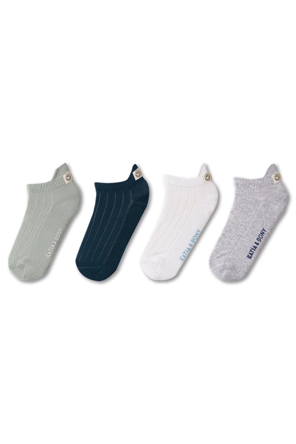 Boys Smiley Face Detailed 4-Pack Ankle Socks