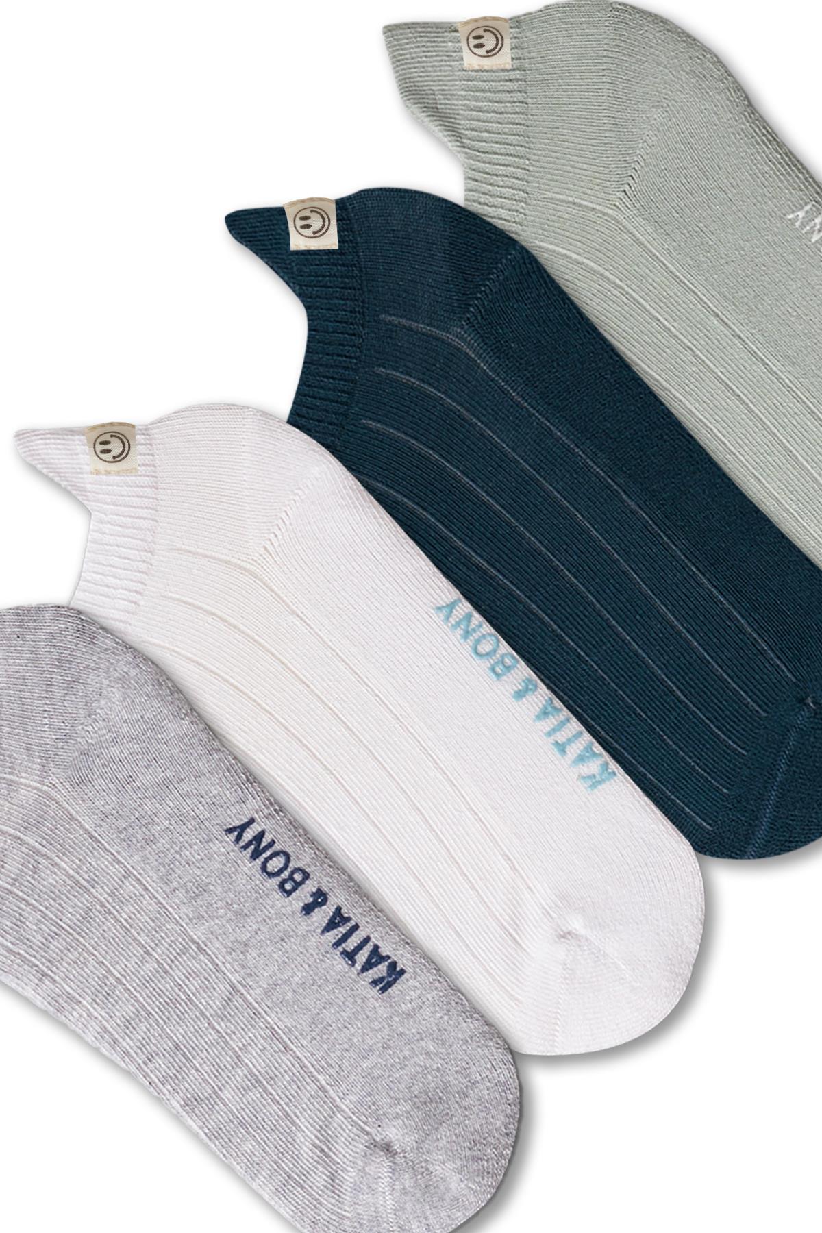 Boys Smiley Face Detailed 4-Pack Ankle Socks