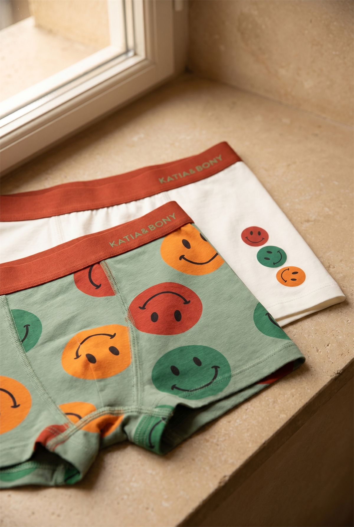 Erkek Çocuk Gülen Yüz Desenli 2li Boxer Yeşil