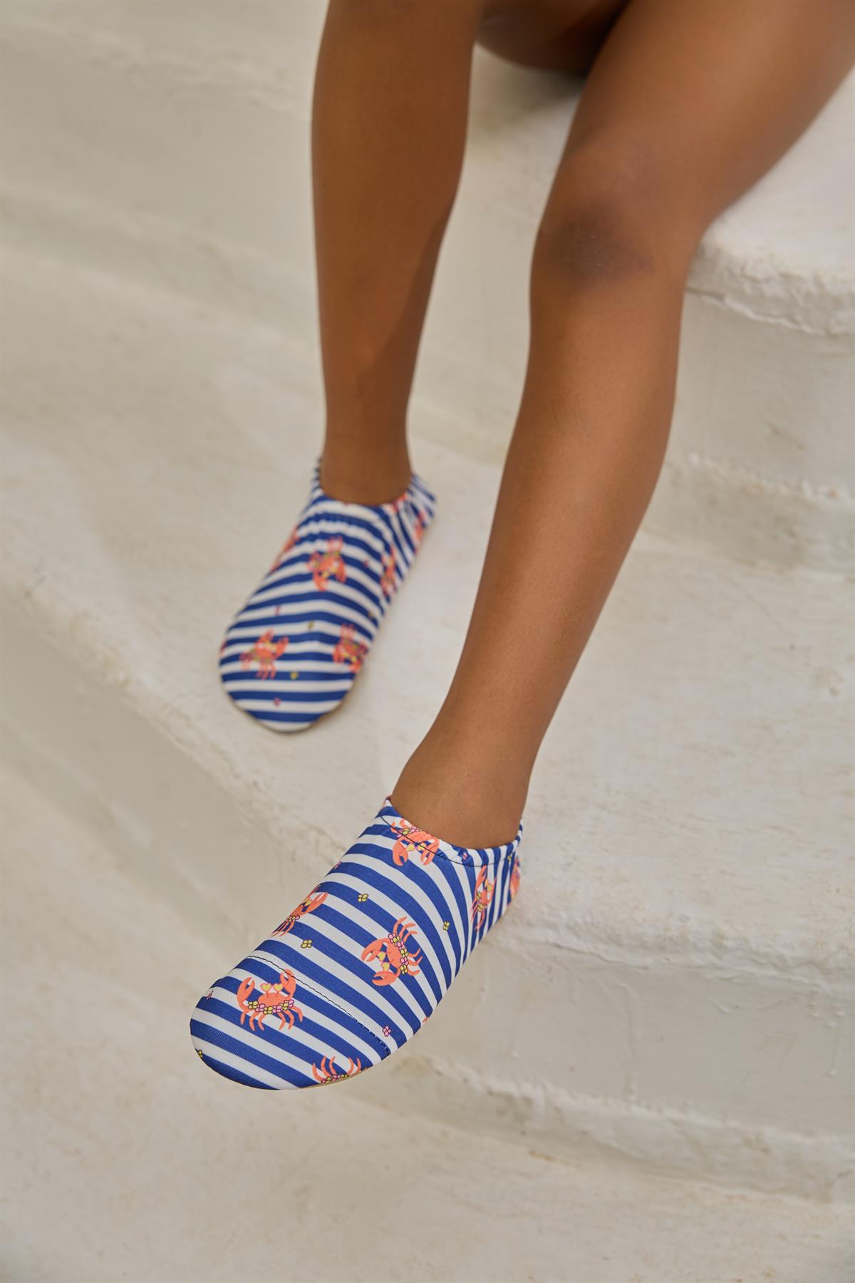 Childrens Blue and White Striped Crab Pattern Sea Shoes