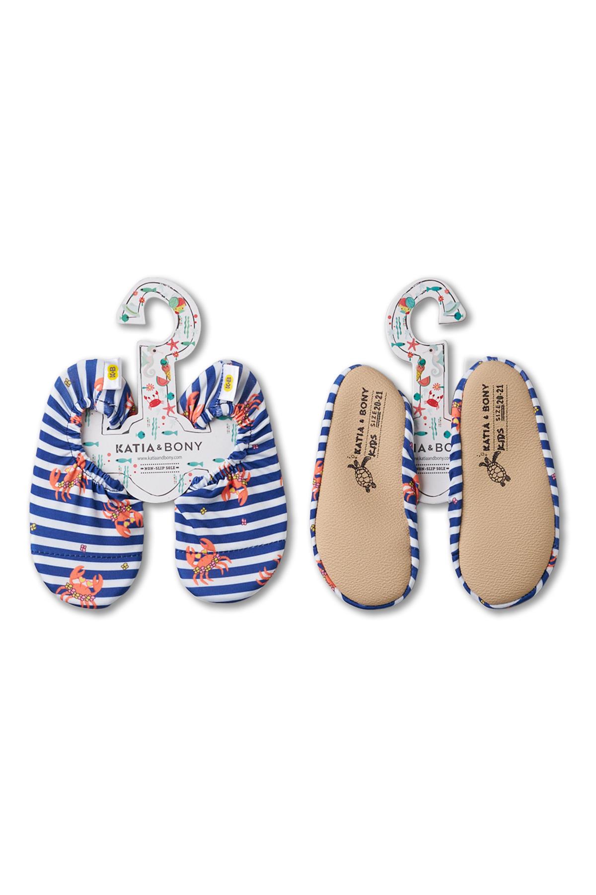 Childrens Blue and White Striped Crab Pattern Sea Shoes