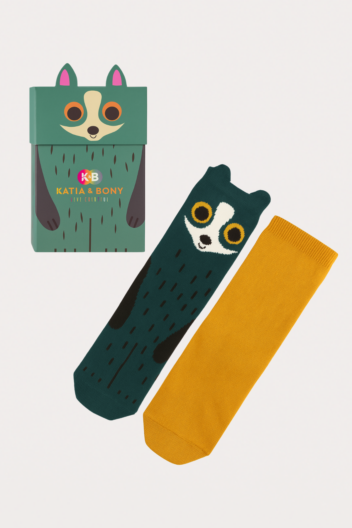 22501K2024 2PCK RAKUN KUTULU ÇOCUK SOKET ÇORAP Yeşil Karışık