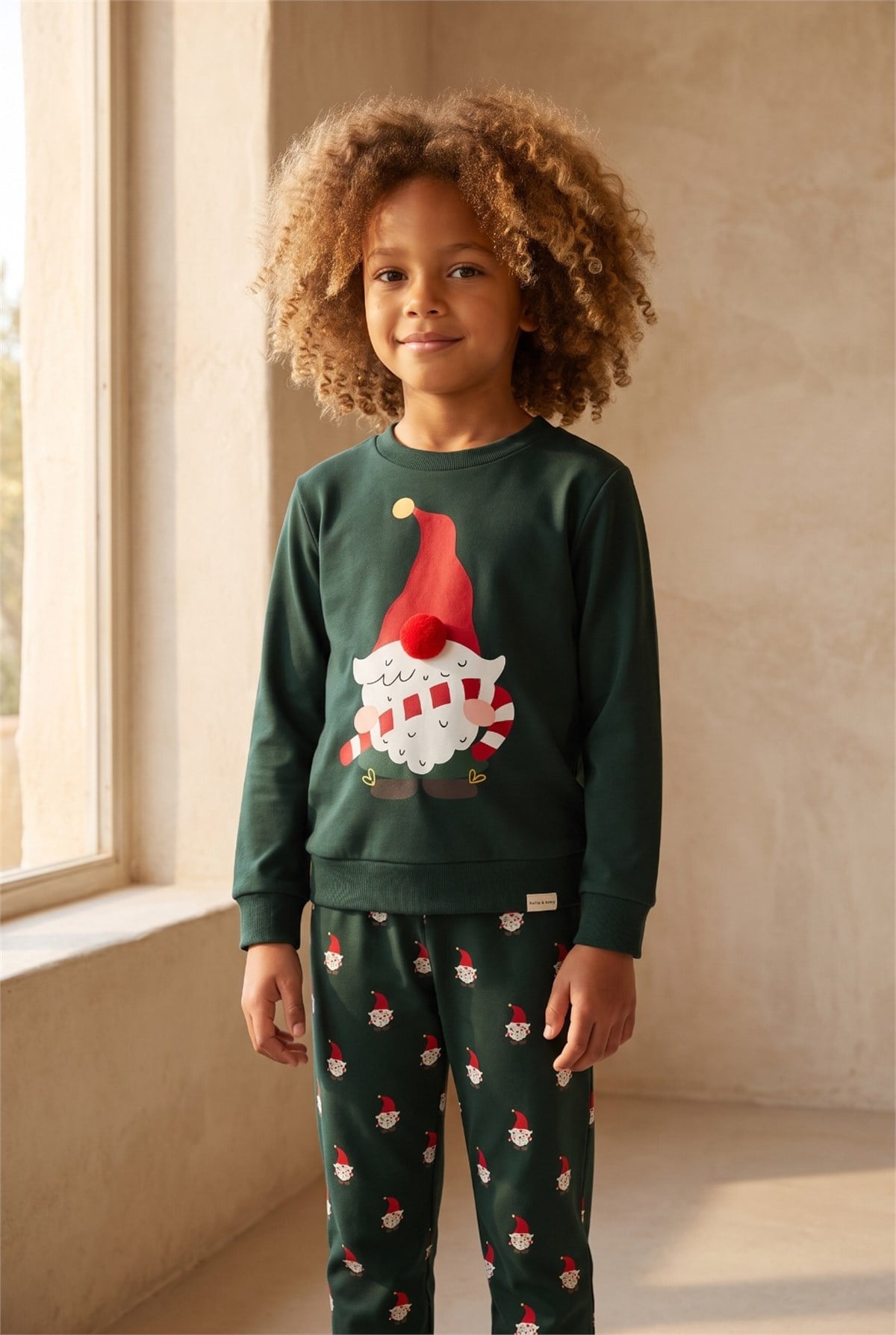Erkek Çocuk Santa Claus Yılbaşı Temalı  Sweatshirt Pijama Üstü Yeşil