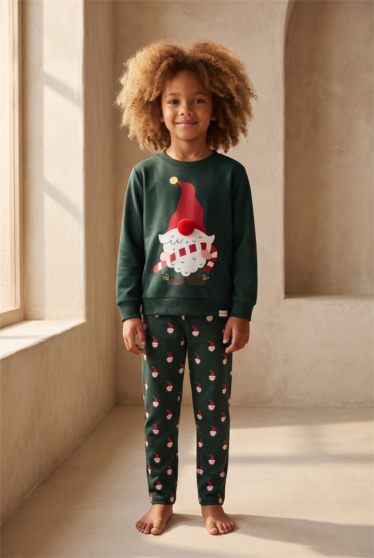 Erkek Çocuk Santa Claus Yılbaşı Temalı Pijama Altı Yeşil 