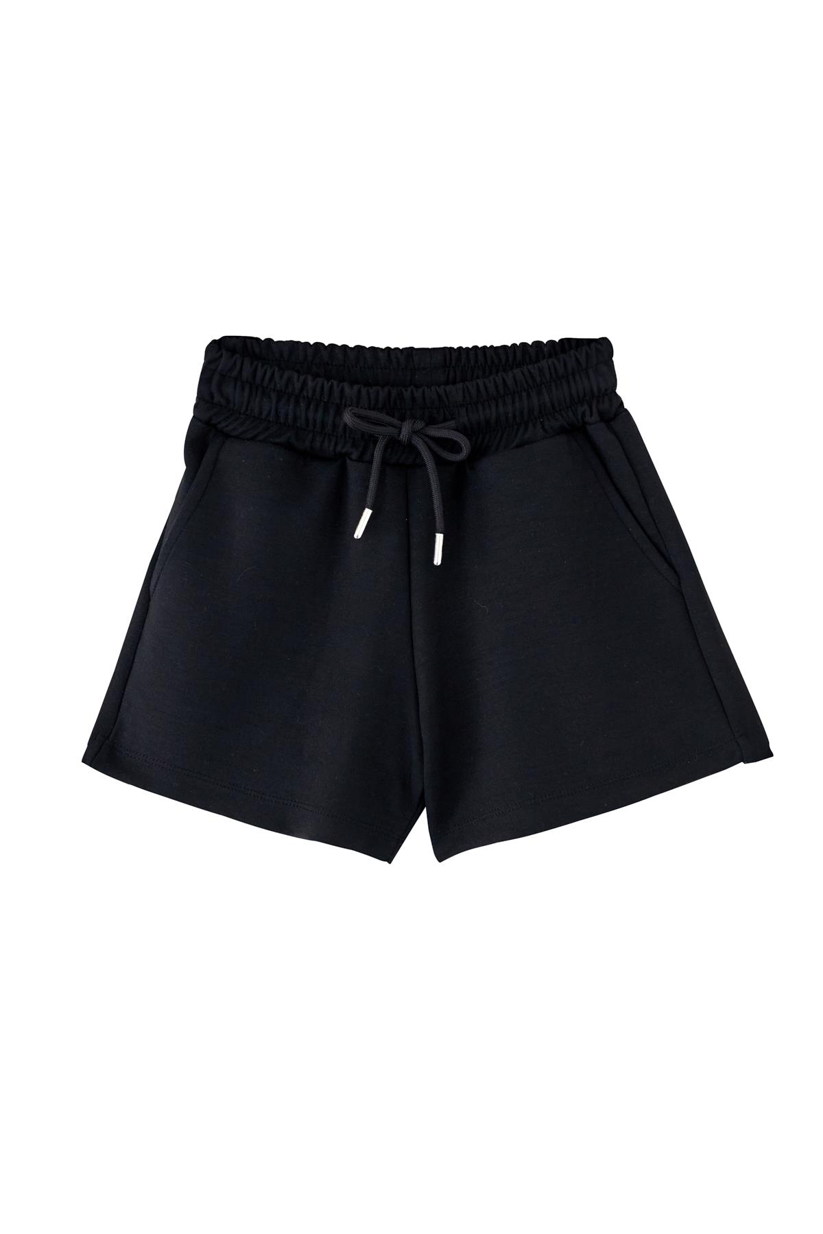 Boys Black Color Tie-Waist Shorts