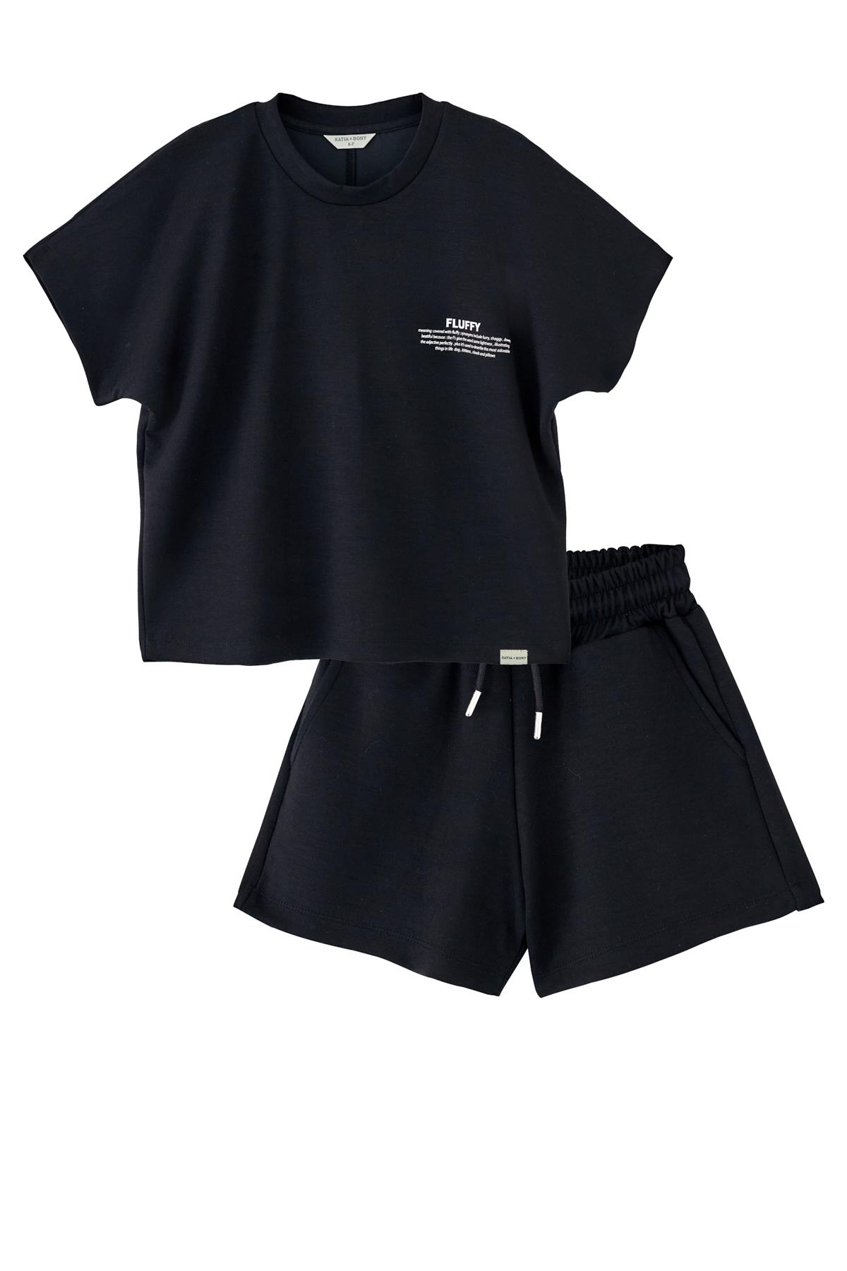 Boys Black Color Tie-Waist Shorts