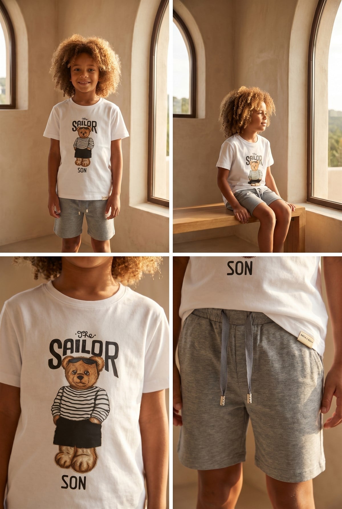 Erkek Çocuk The Sailor Teddy Baskılı Beyaz Şortlu Takım