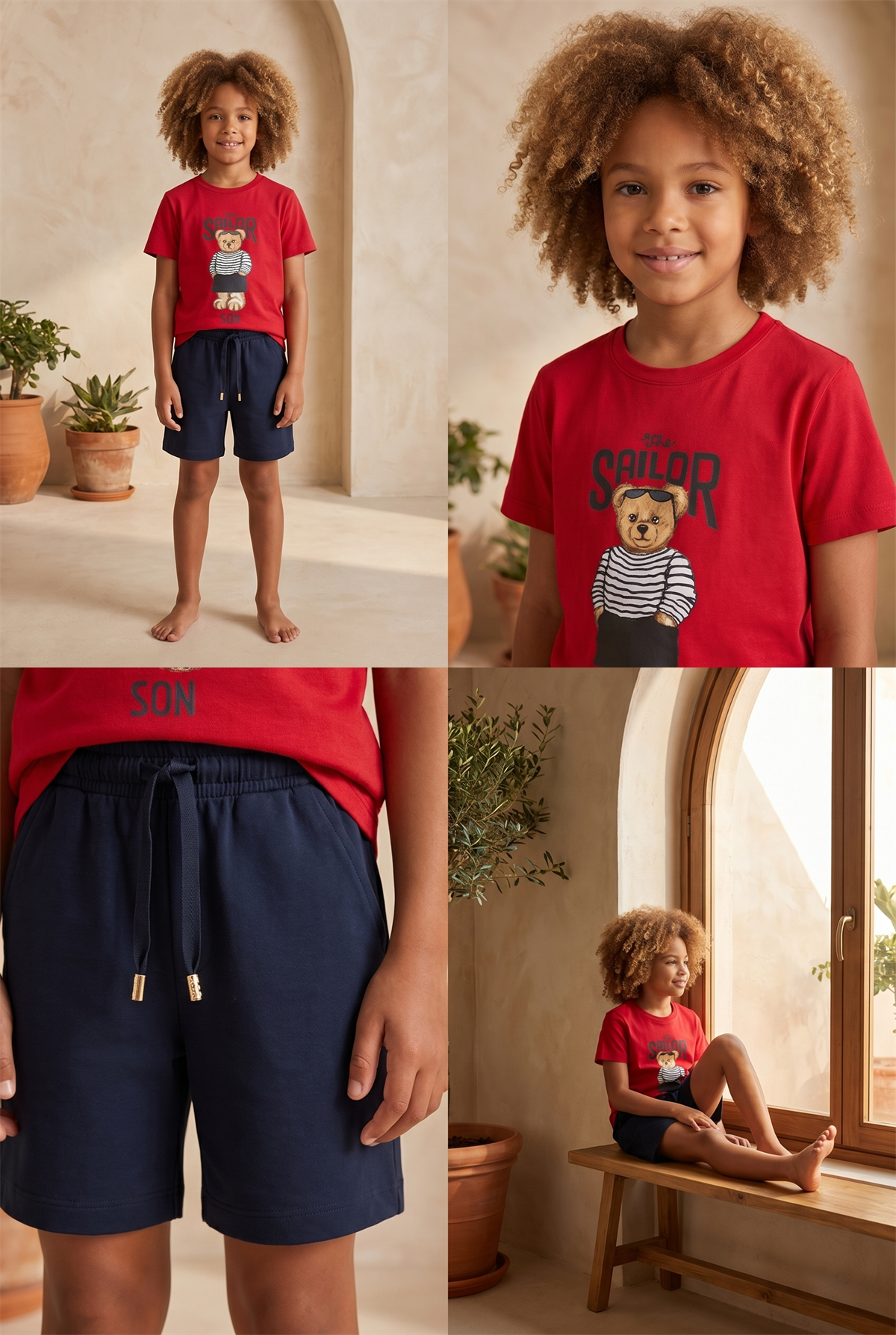 Erkek Çocuk The Sailor Teddy Baskılı Kırmızı Şortlu Takım