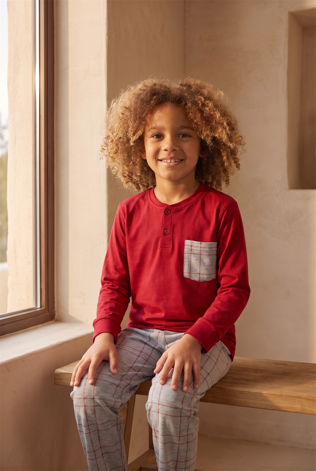Erkek Çocuk Think Happy Çizgili Pijama Takımı Bordo