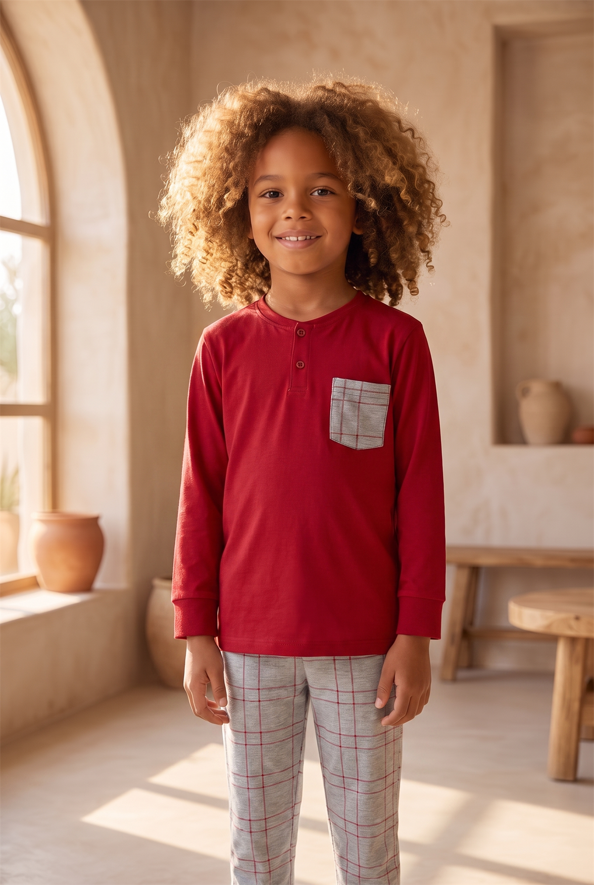 Erkek Çocuk Think Happy Çizgili Pijama Takımı Bordo
