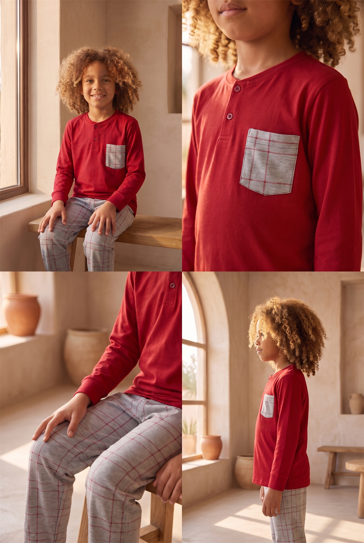 Erkek Çocuk Think Happy Çizgili Pijama Takımı Bordo