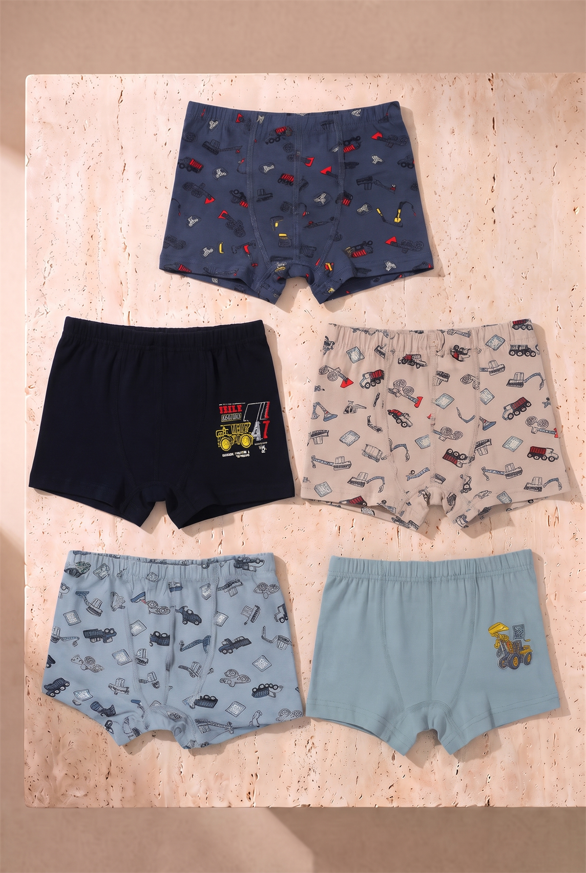 Erkek Çocuk Traktör Baskılı 5li Boxer