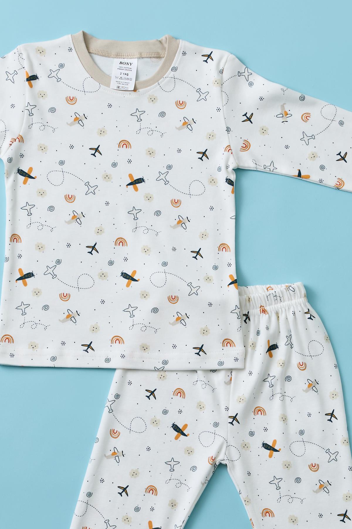 Erkek Çocuk Uçak Baskılı Pijama Takımı