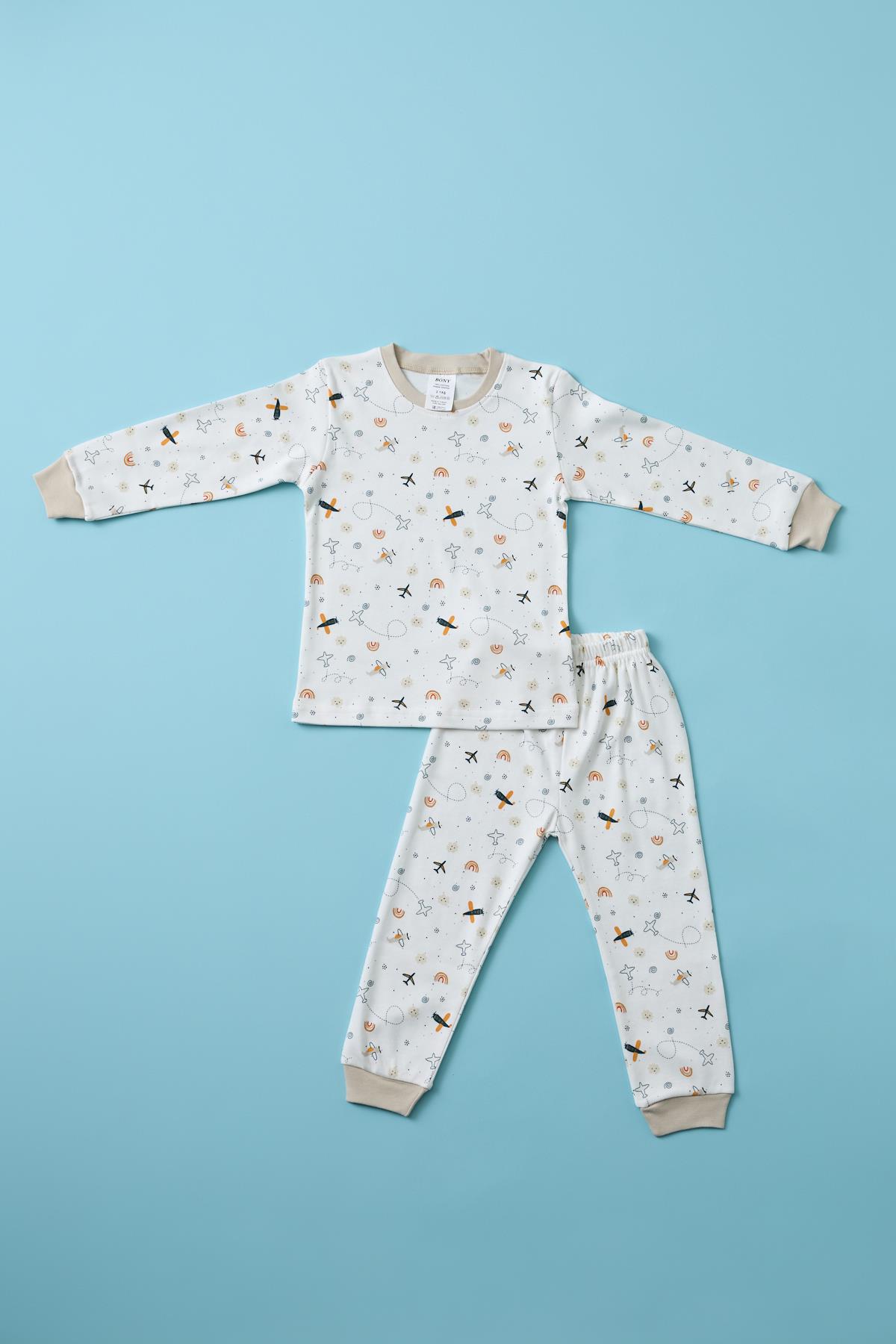 Erkek Çocuk Uçak Baskılı Pijama Takımı