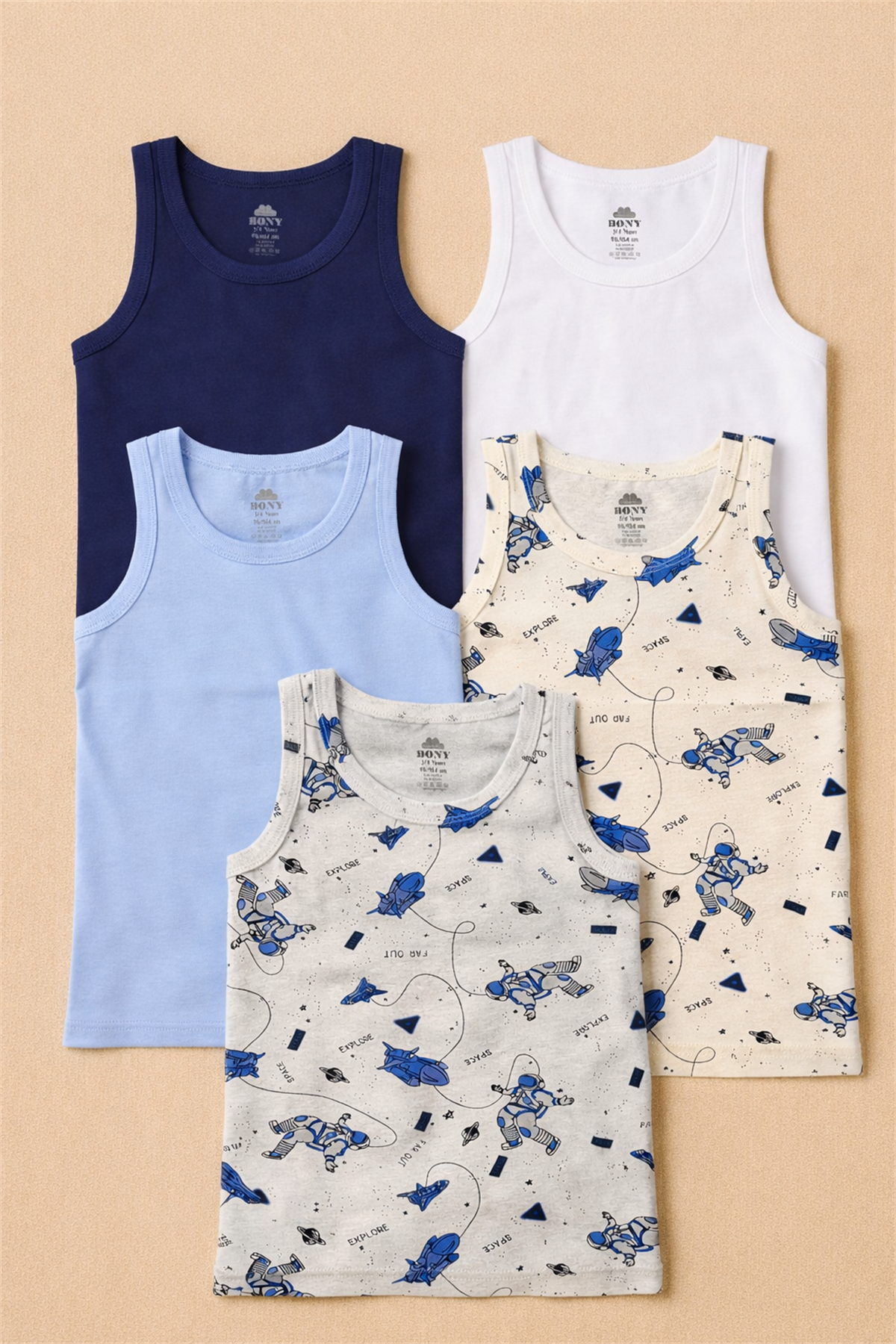 Erkek Çocuk Uzay Desenli 5li Atlet