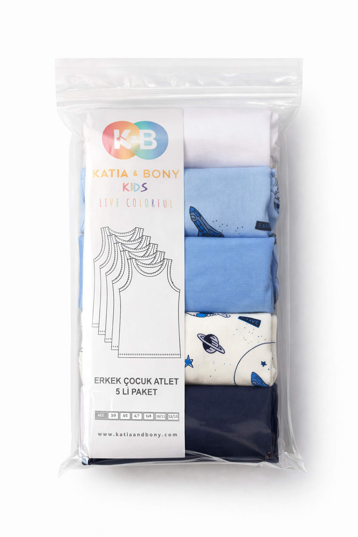 Erkek Çocuk Uzay Desenli 5li Atlet