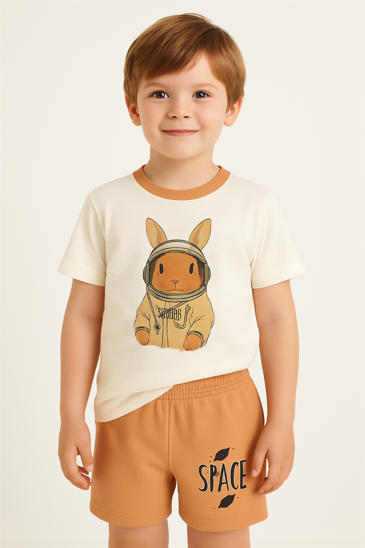 Boys Pajama Set with Alien Rabbit Pattern and Shorts