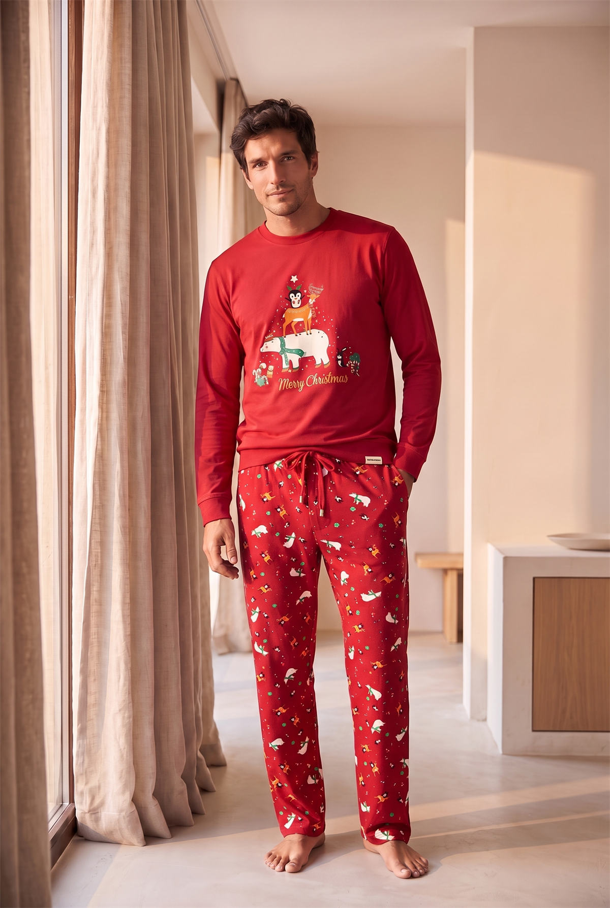 22612M4009 DEAR SANTA GEYİKLİ ERKEK PİJAMA TAKIM Kırmızı