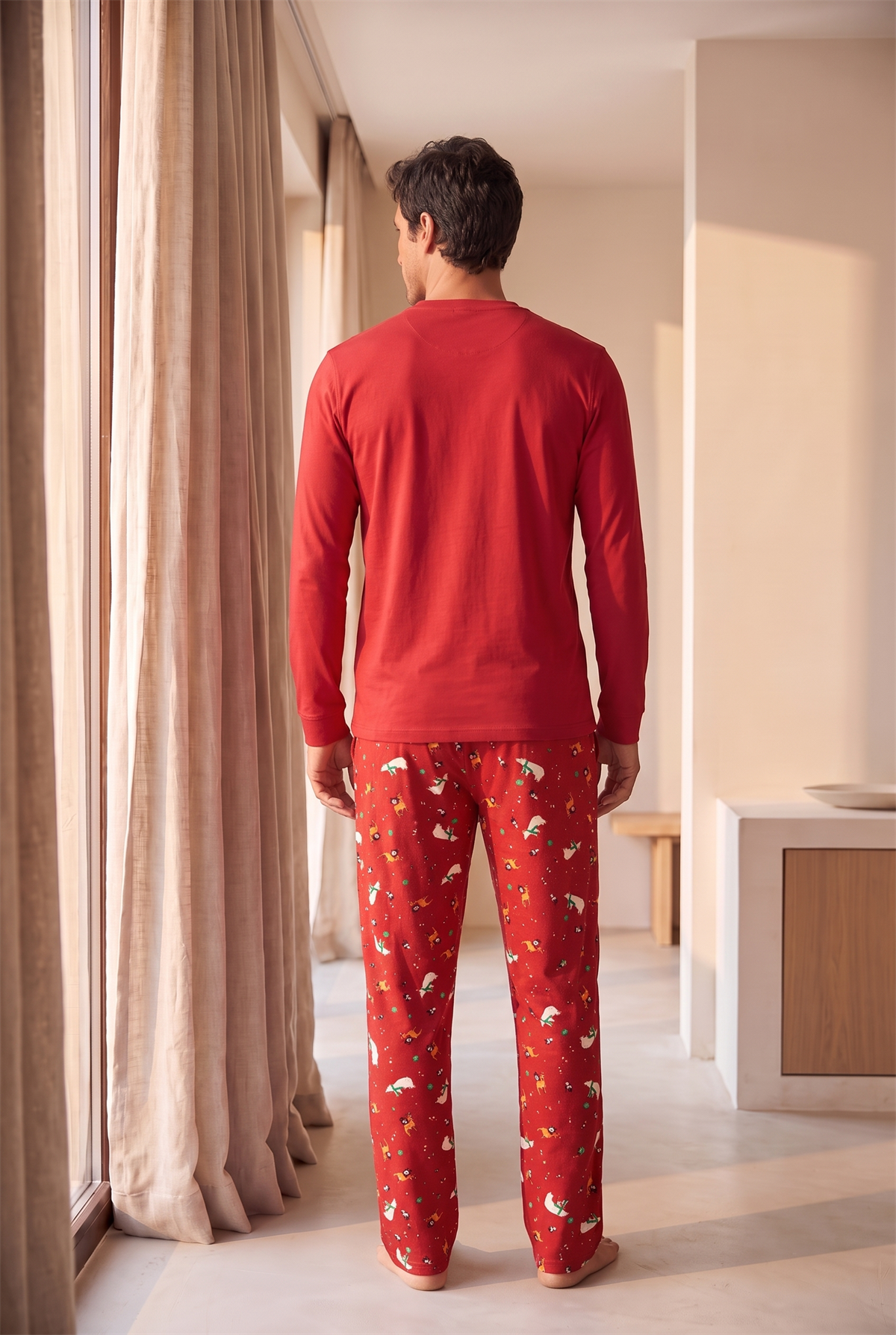 22612M4009 DEAR SANTA GEYİKLİ ERKEK PİJAMA TAKIM Kırmızı
