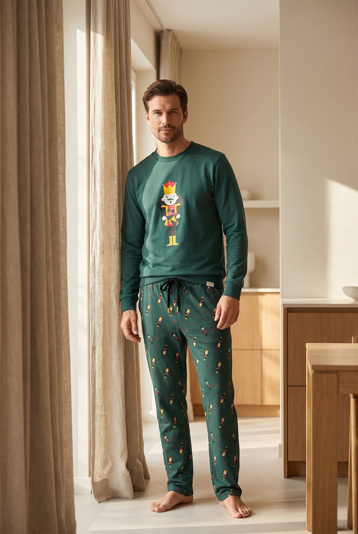 Erkek Dear Santa Kurşun Asker Desenli Pijama Takımı Yeşil