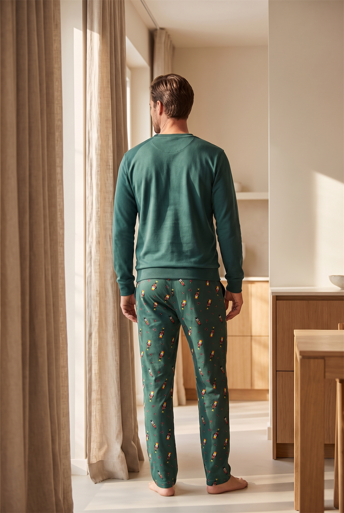 Erkek Dear Santa Kurşun Asker Desenli Pijama Takımı Yeşil