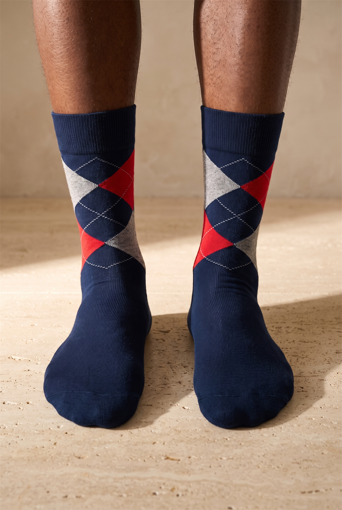 Mens Checkered Pattern Sock Navy Blue