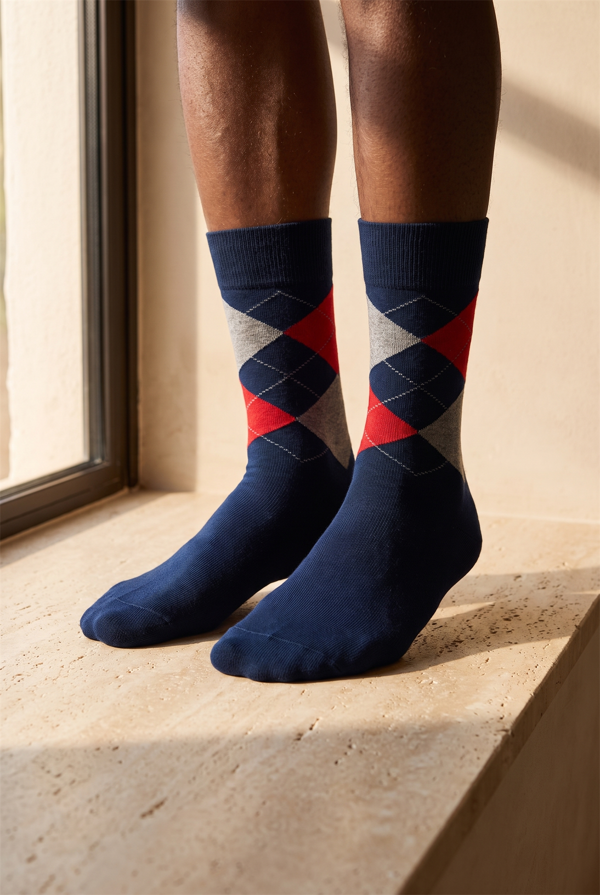 Mens Checkered Pattern Sock Navy Blue