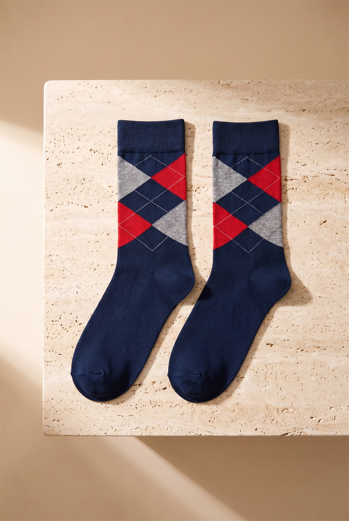 Mens Checkered Pattern Sock Navy Blue